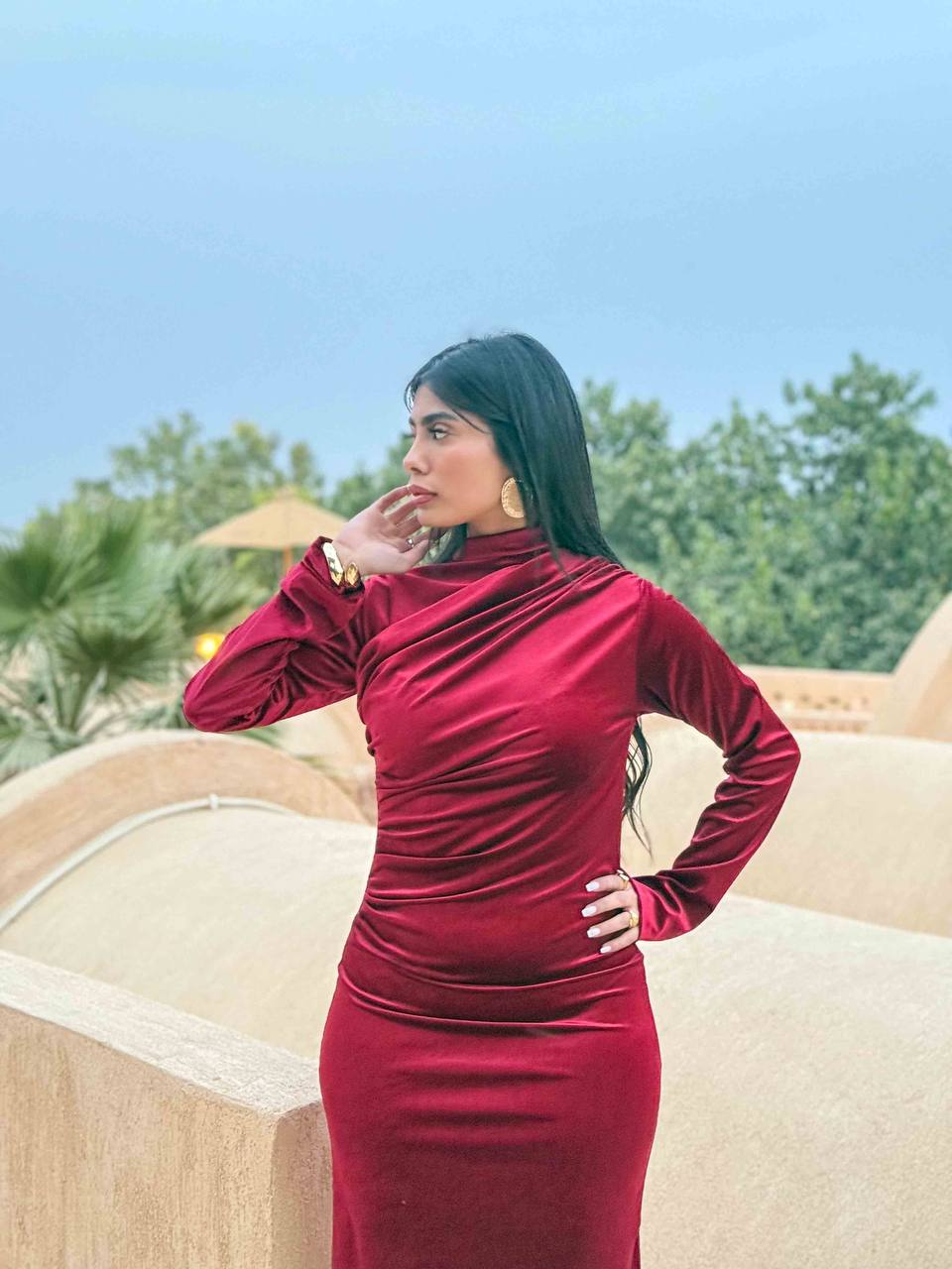 Dark red basic dress